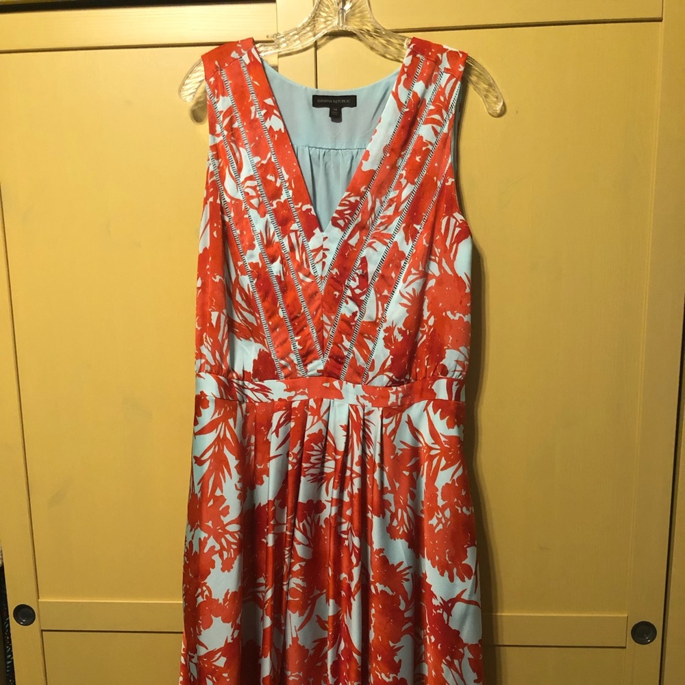 Aqua & red silk dress
